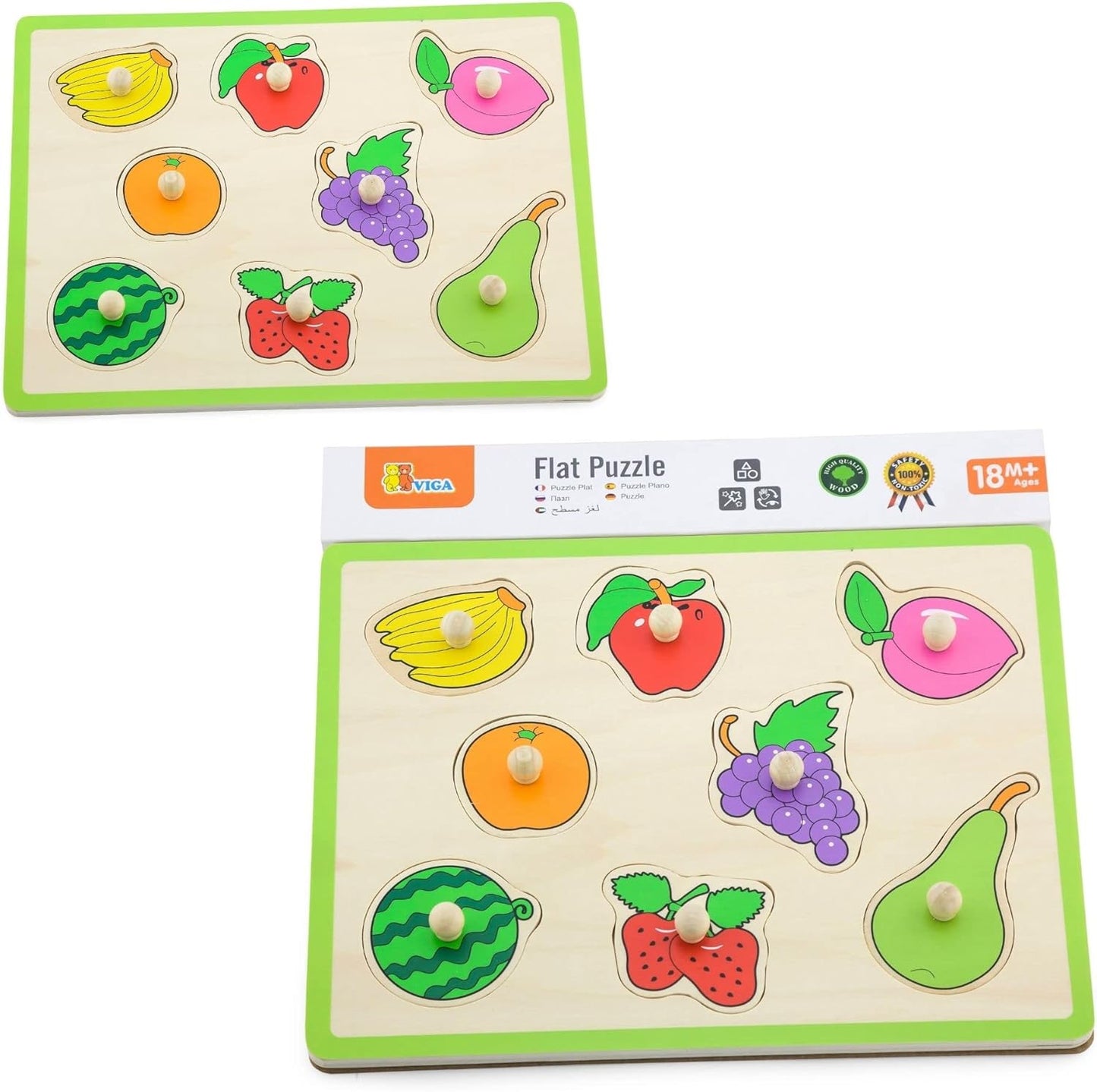 Viga Fruit, 8 Piece Knob Puzzle, Montessori Wooden Toy, Develops Sensory, Cognitive & Fine Motor Skills, Non-Toxic & Eco-friendly Kids Educational Toy, Suitable for Boys and Girls Aged 18M+
