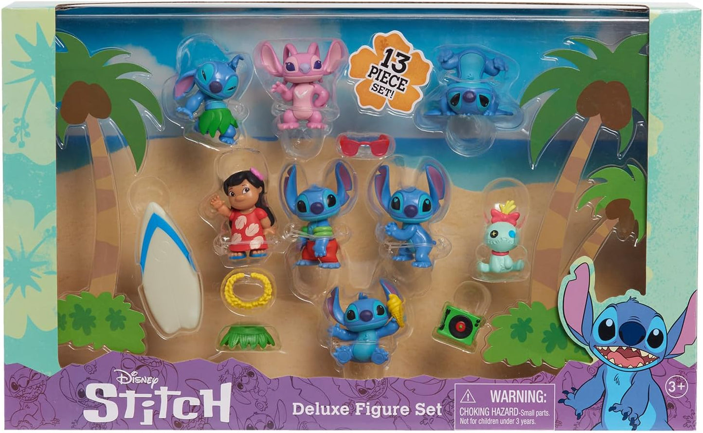 Disney Lilo & Stitch 3" Inch (5 cm) 13 Piece Collectible Stitch Figure Set, Officially Licensed Kids Toys By Just Play, Suitable for Children, Boys and Girls, Aged 3 Years+
