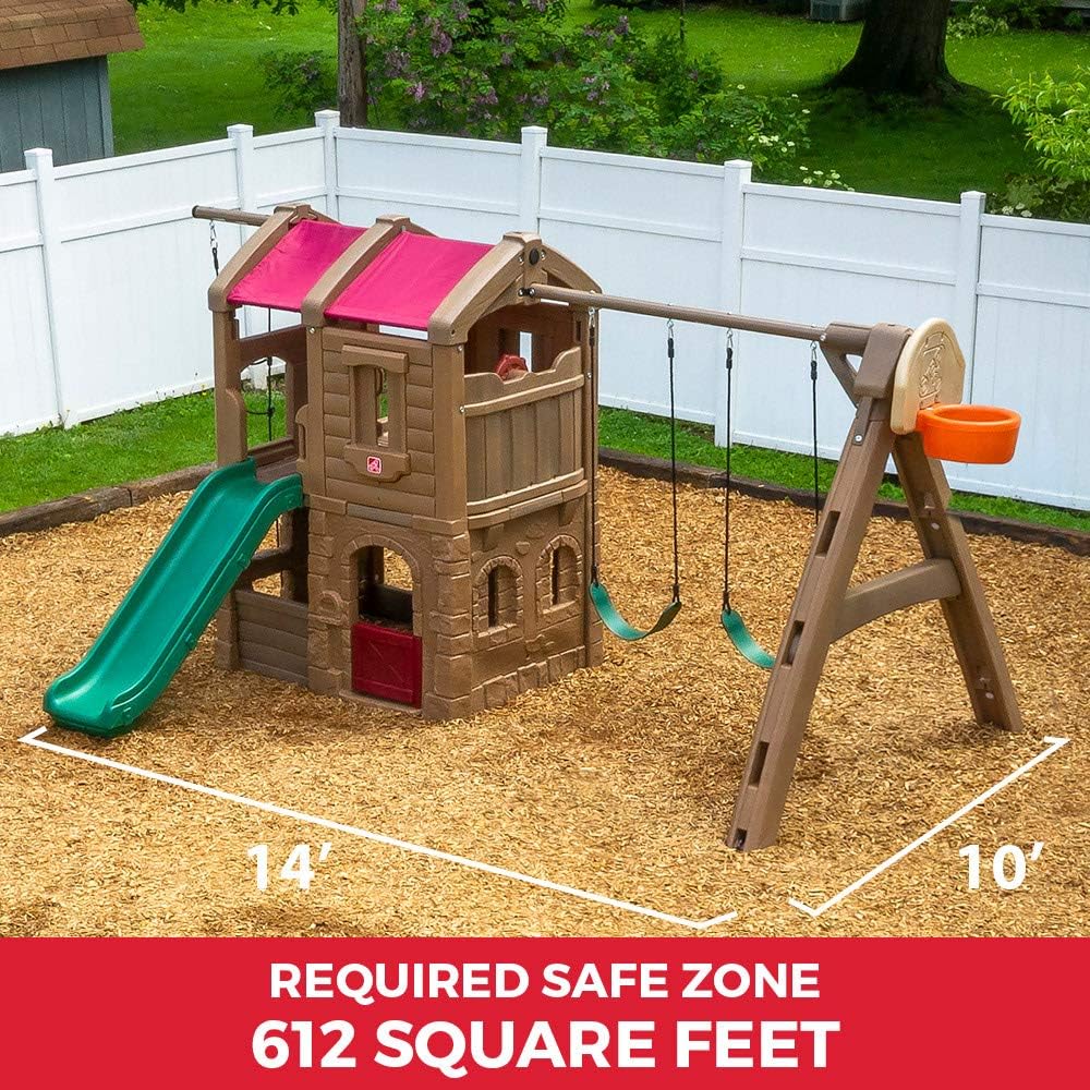 Step2 Adventure Lodge Play Center Climber and Slide, Two Story Clubhouse with Swings and Rope Ladder, Outdoor Playset for Kids 3+