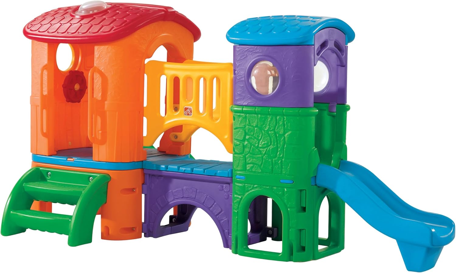 Step2 Clubhouse Climber (Brights) Outdoor Playset for Kids 2–6, Dual Slides, Climbing Ladder, Crawl Tunnel & Look-Out Tower, Play Sets & Playground Equipment