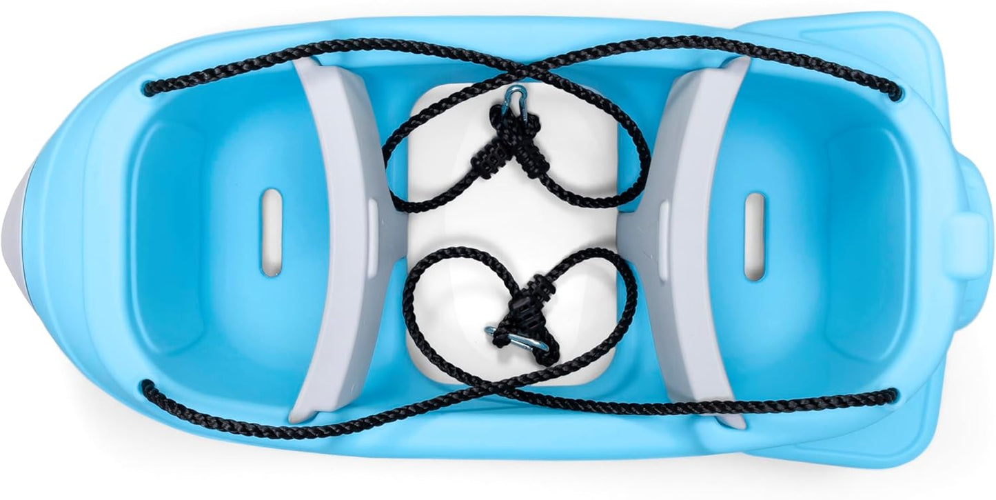 Step2 Rocket Double Swing for Boys and Girls Ages 1.5 Years and Up Blue Plastic Two Seat Outdoor Swing with Safety Straps and T Bar for Toddlers and Young Children