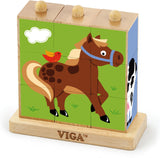 Viga Farm Animals, 9 Piece Cube Puzzle, Montessori Wooden Toy, Develops Sensory, Cognitive & Fine Motor Skills, Non-Toxic & Eco-friendly Kids Educational Toy, Suitable for Boys and Girls Aged 2Y+