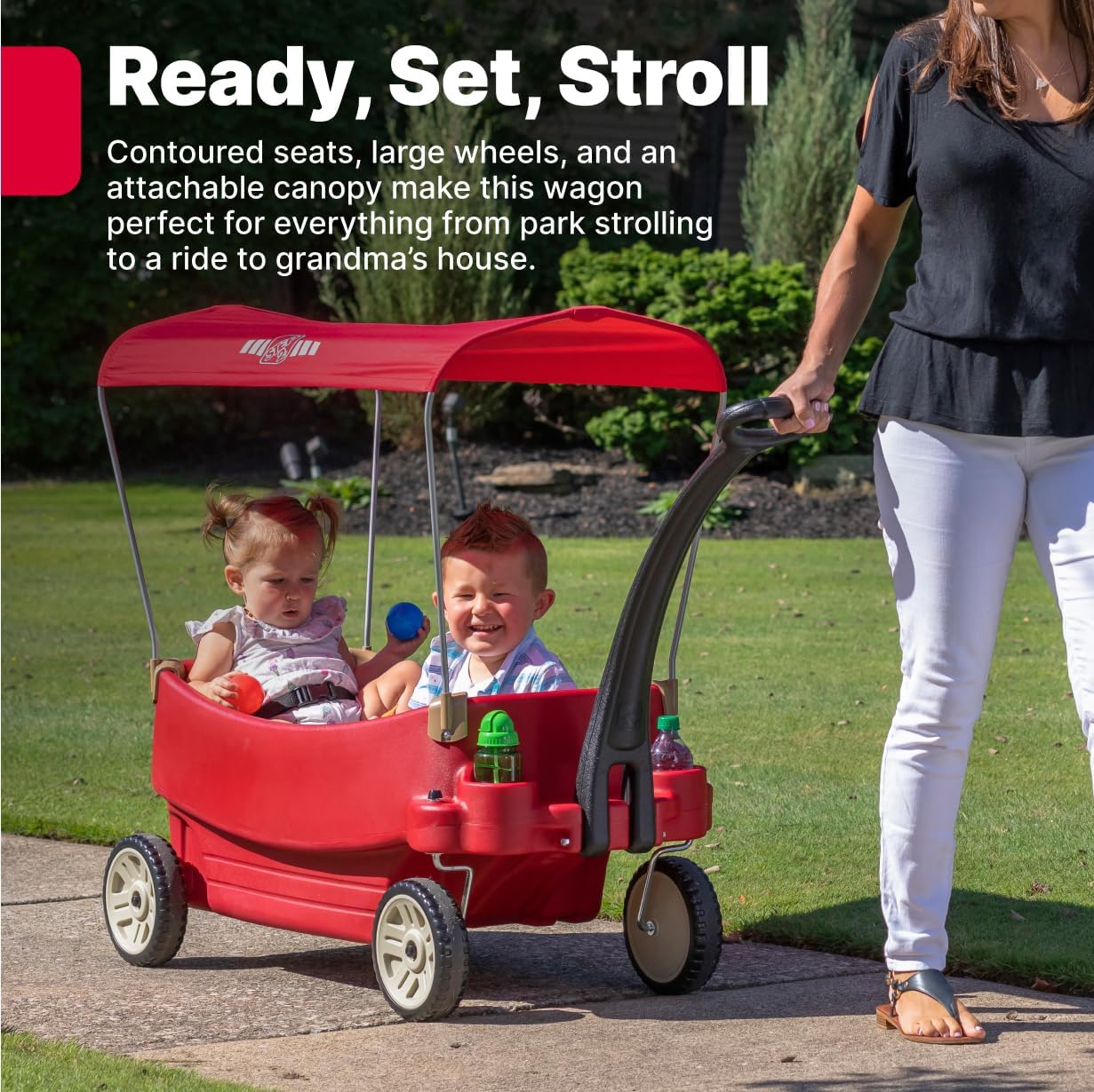 Step2 All Around Canopy Wagon 822700, Red, Kids Ride-On Pull Wagon with Canopy, Toddlers & Preschoolers