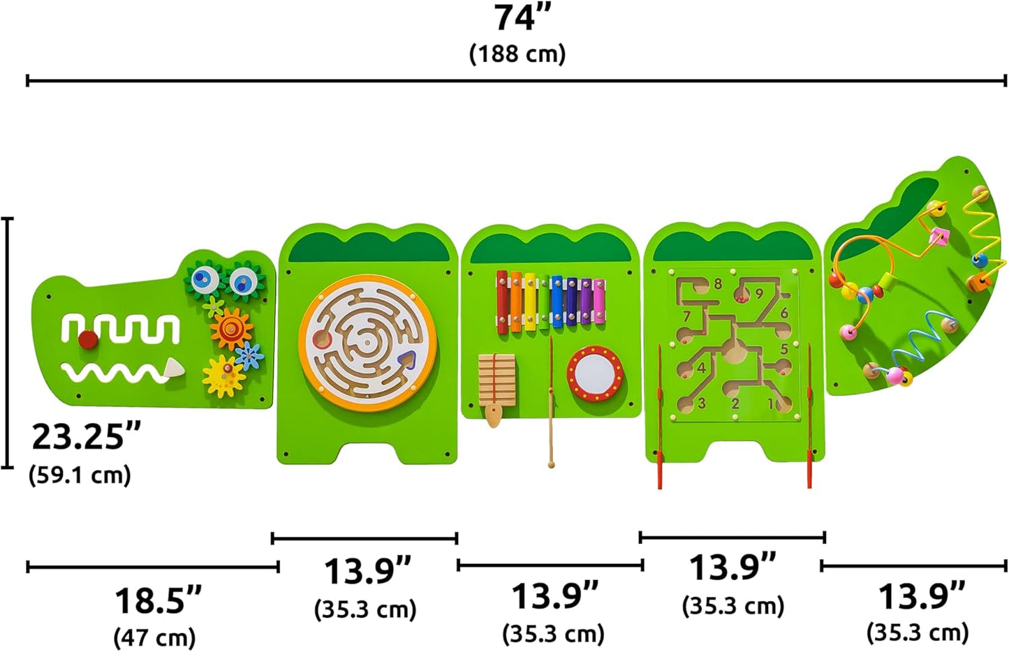 Viga Large Crocodile Activity Panel, 5-in-1 Montessori Wooden Wall Toy, Sensory Learning Board for Brain & Motor Skill Development, Eco-Friendly Educational Toy, for Boys & Girls 18M+