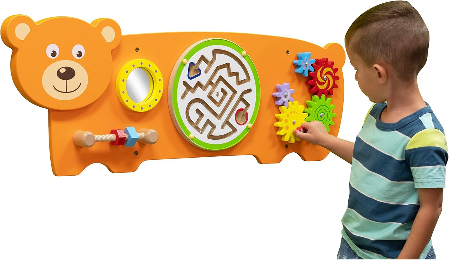 Viga Bear Activity Board, Montessori Wooden Wall Toy, Sensory Learning Panel for Brain & Motor Skill Development, Eco-Friendly & Space-Saving Educational Toy, for Boys & Girls 18M+