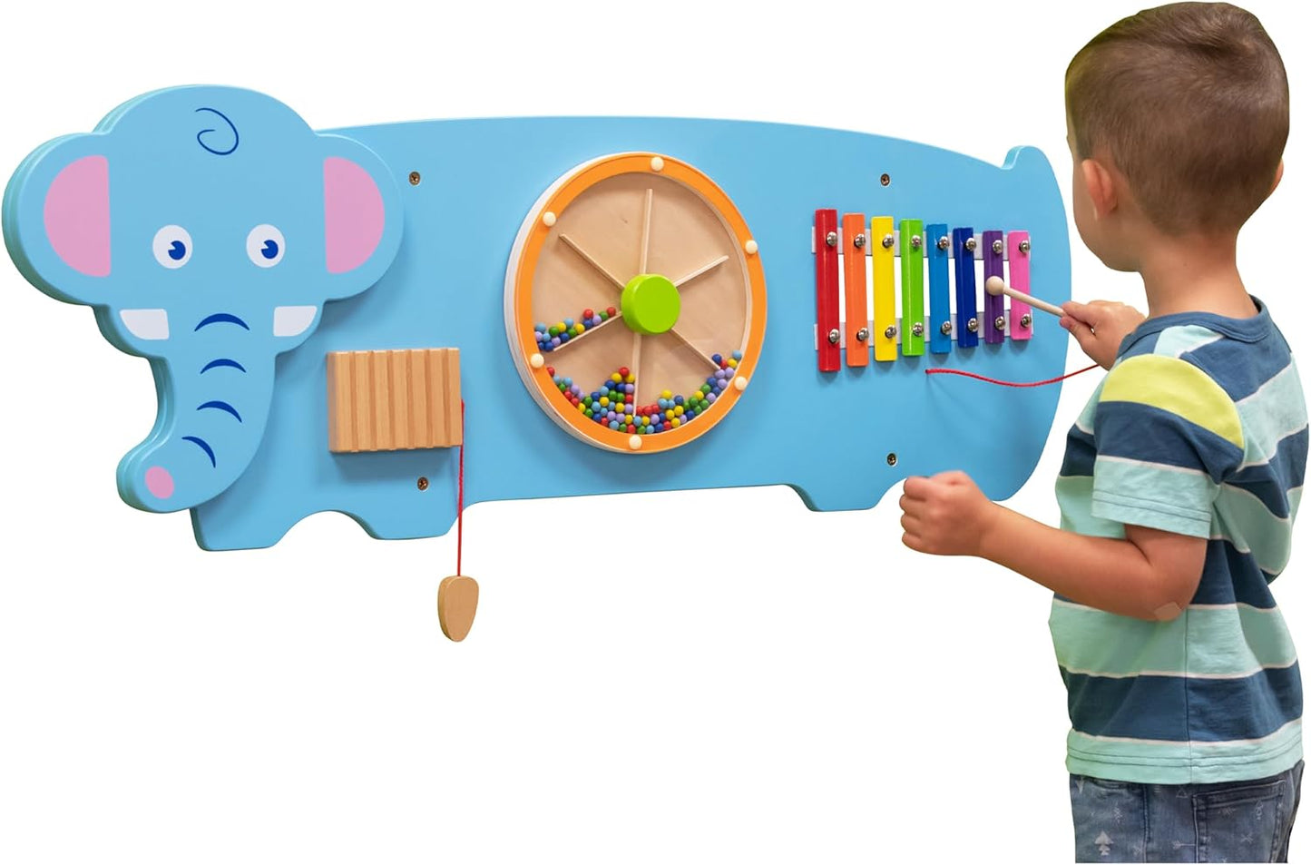 Viga Elephant Wall Panel, Montessori Wooden Sensory Activity Board, Develops Logic, Motor Skills & Hand-Eye Coordination, Eco-Friendly & Non-Toxic Educational Toy, for Boys & Girls 18M+