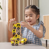Viga Wooden Construction Vehicles Set, 6-Piece Push Along Play Trucks, Educational Toy, Ages 3+