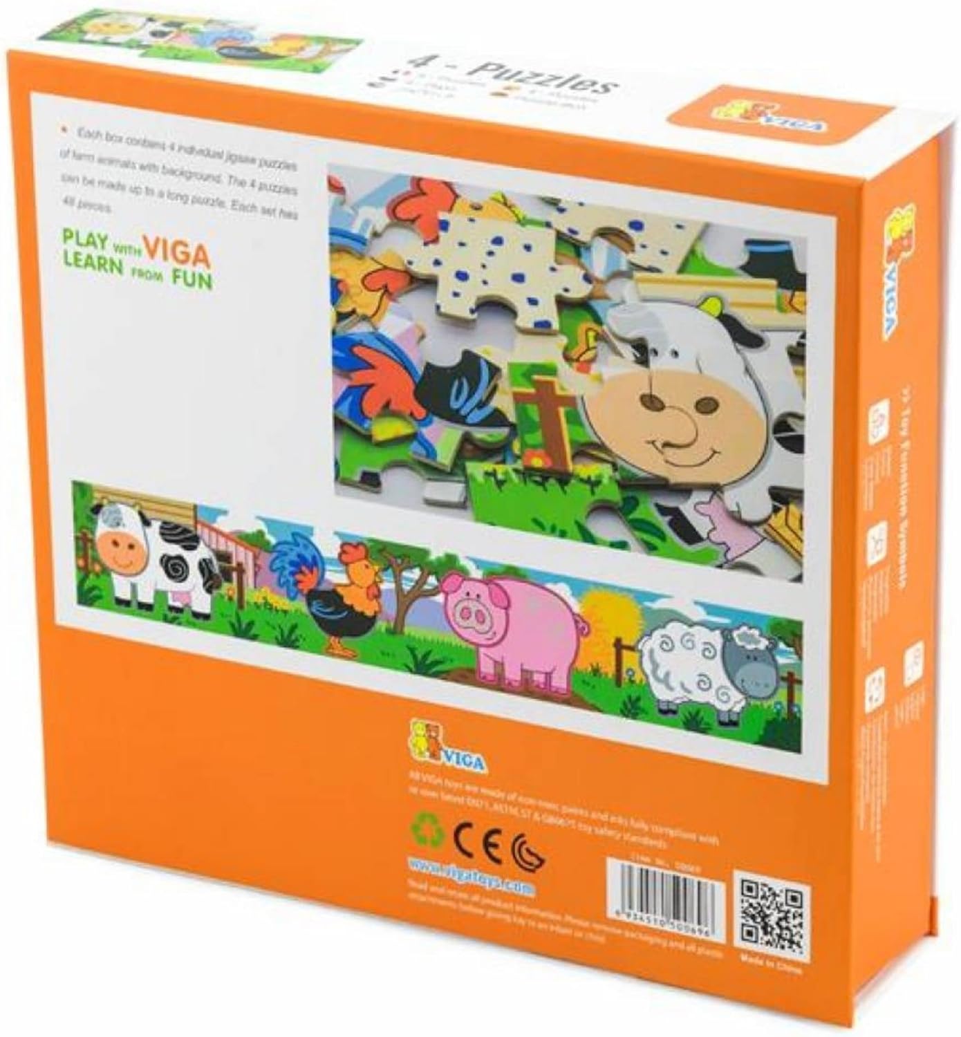 Viga Farm Set, 48 Piece Jigsaw Puzzle, Montessori Wooden Toy, Develops Sensory, Cognitive & Fine Motor Skills, Non-Toxic & Eco-friendly Kids Educational Toy, Suitable for Boys and Girls Aged 2Y+
