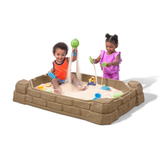 Step2 Naturally Playful Sandbox with Lid, Outdoor Sandpit, Sensory Play and Activity Toy with 4 Molded Seats, Backyard Garden Sandpit with 90 kg Holding Capacity, Suitable for Toddlers Aged 2+