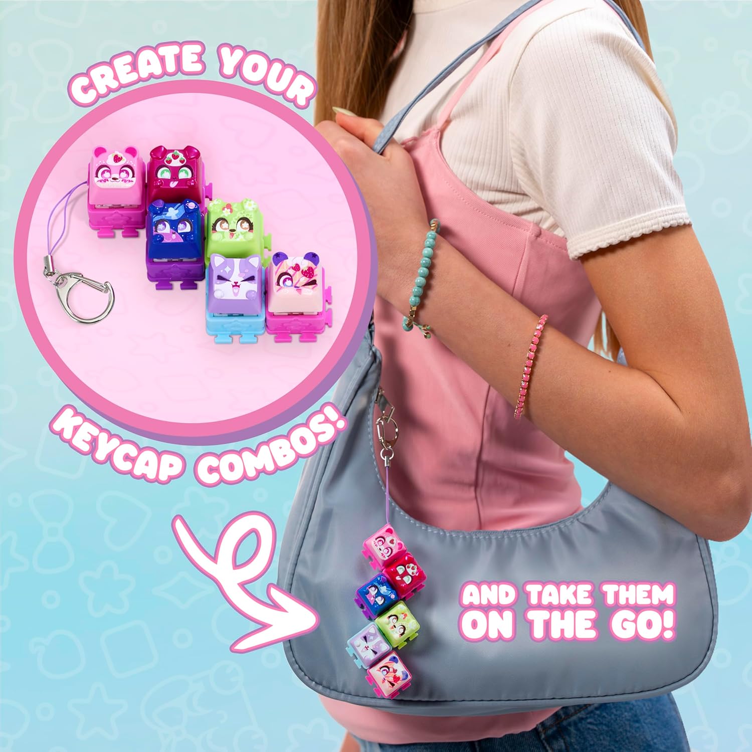 Clickeez Keyboard Mega Pack Collectible Fidget Key Caps Set with Storage Keyboard and 15 Clickable Characters Stress Relief Sensory Toy for Kids Ages 6+