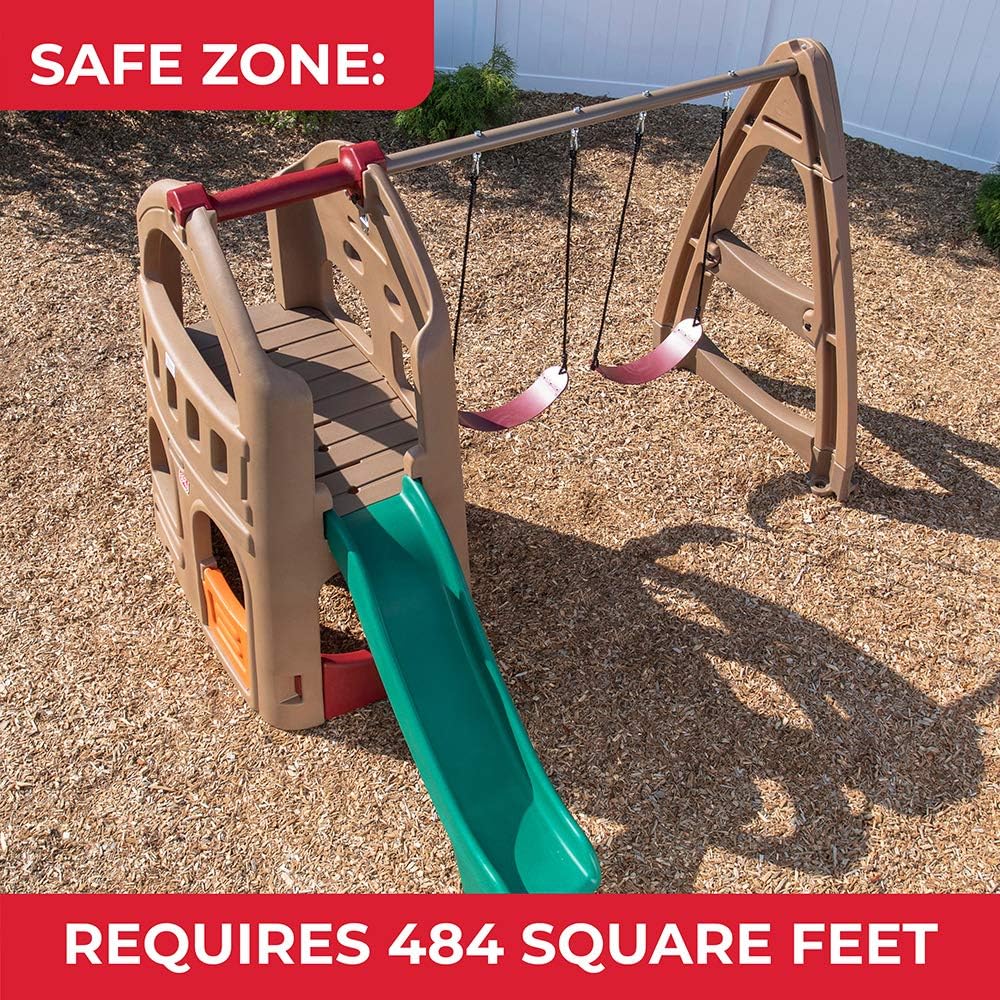 Step2 Naturally Playful Playhouse Climber, Swing Extension, Playhouse + Slide + Swings, Outdoor Playset for Kids 3+