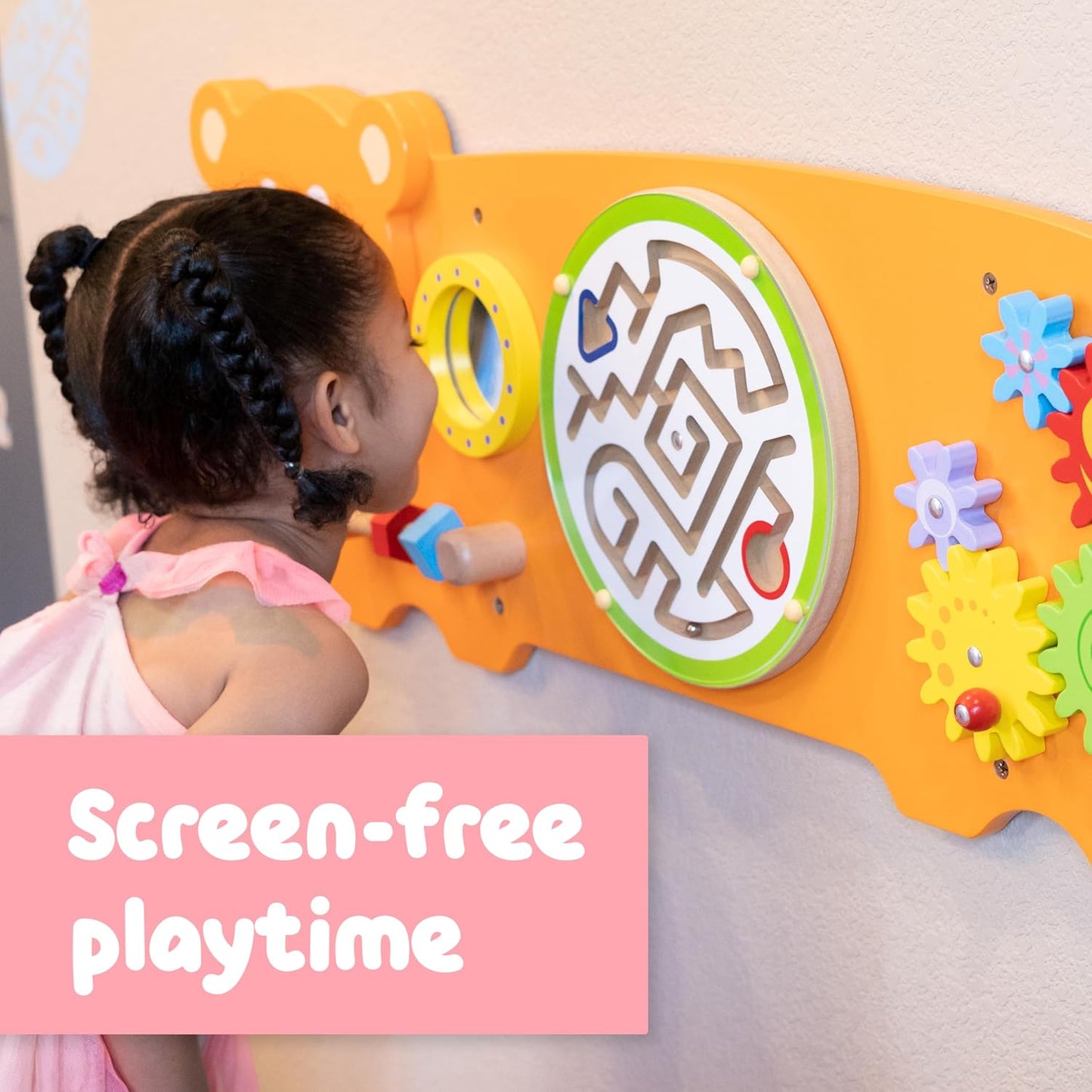 Viga Bear Activity Board, Montessori Wooden Wall Toy, Sensory Learning Panel for Brain & Motor Skill Development, Eco-Friendly & Space-Saving Educational Toy, for Boys & Girls 18M+