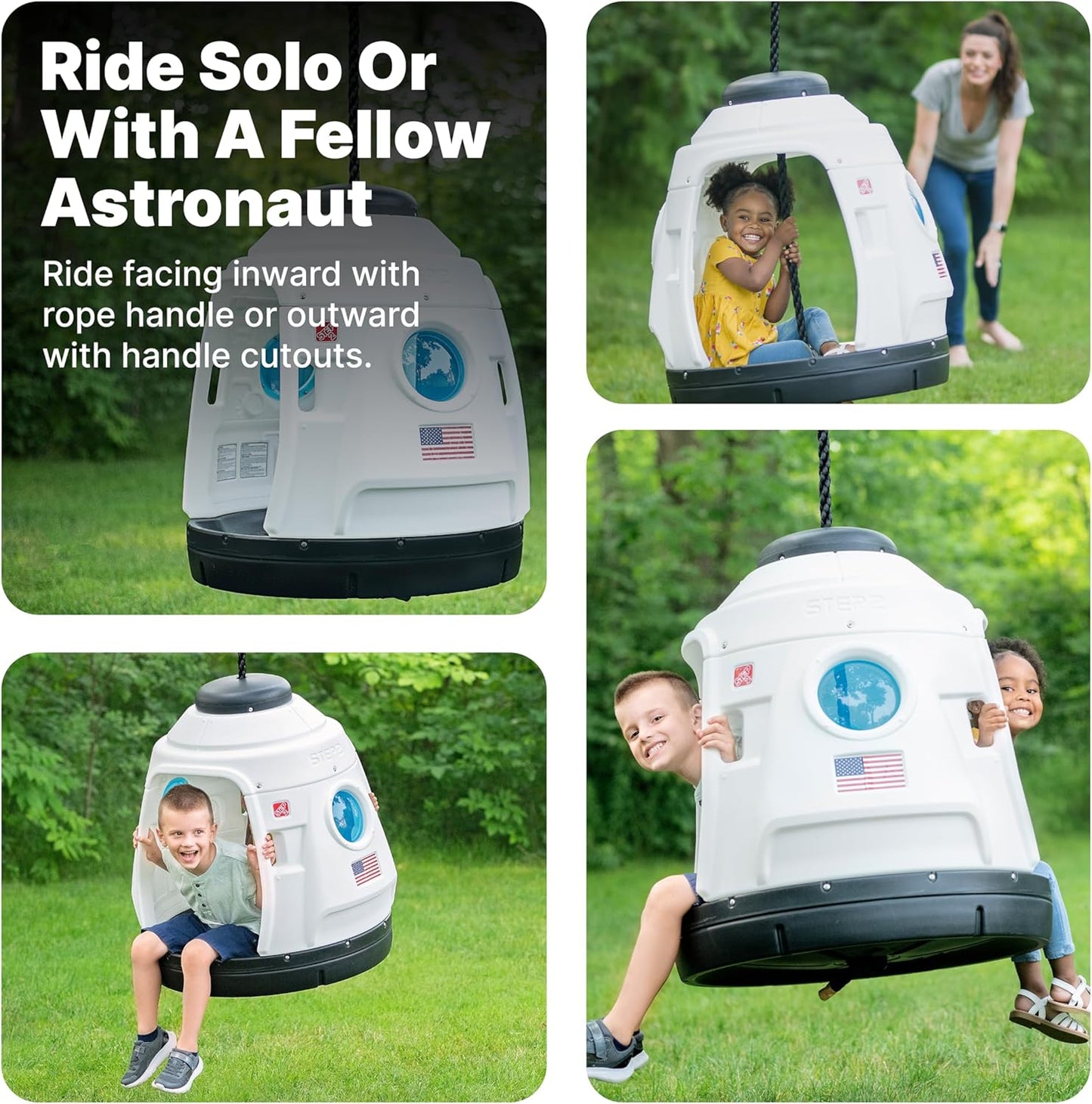 Step2 Space Capsule Swing for Toddlers – Rocket Ship Swing for 2 Kids, Indoor & Outdoor Use, Weather-Resistant Ropes (80 x 73.7 x 85.1 cm)
