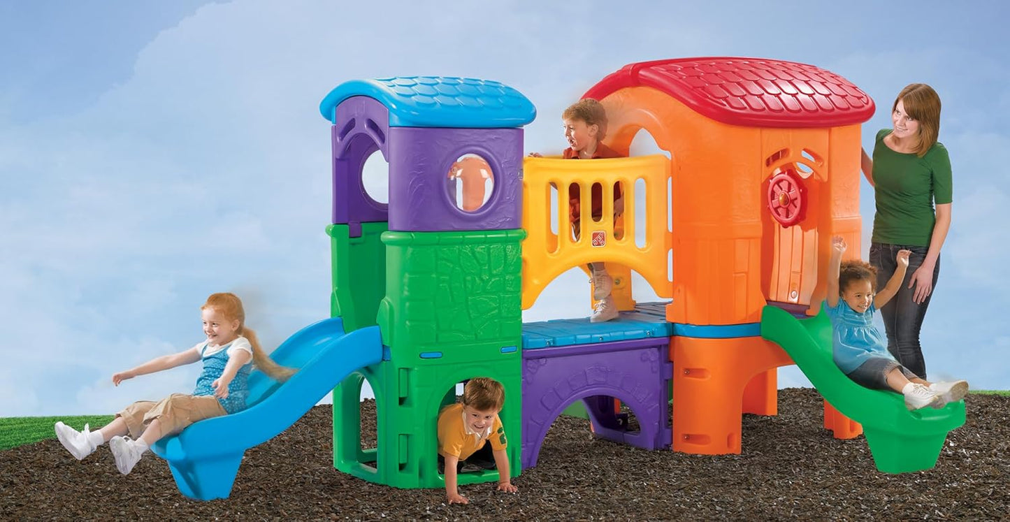Step2 Clubhouse Climber (Brights) Outdoor Playset for Kids 2–6, Dual Slides, Climbing Ladder, Crawl Tunnel & Look-Out Tower, Play Sets & Playground Equipment