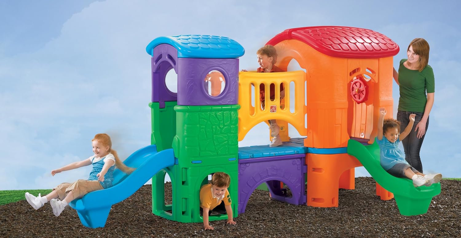 Step2 Clubhouse Climber (Brights) Outdoor Playset for Kids 2–6, Dual Slides, Climbing Ladder, Crawl Tunnel & Look-Out Tower, Play Sets & Playground Equipment