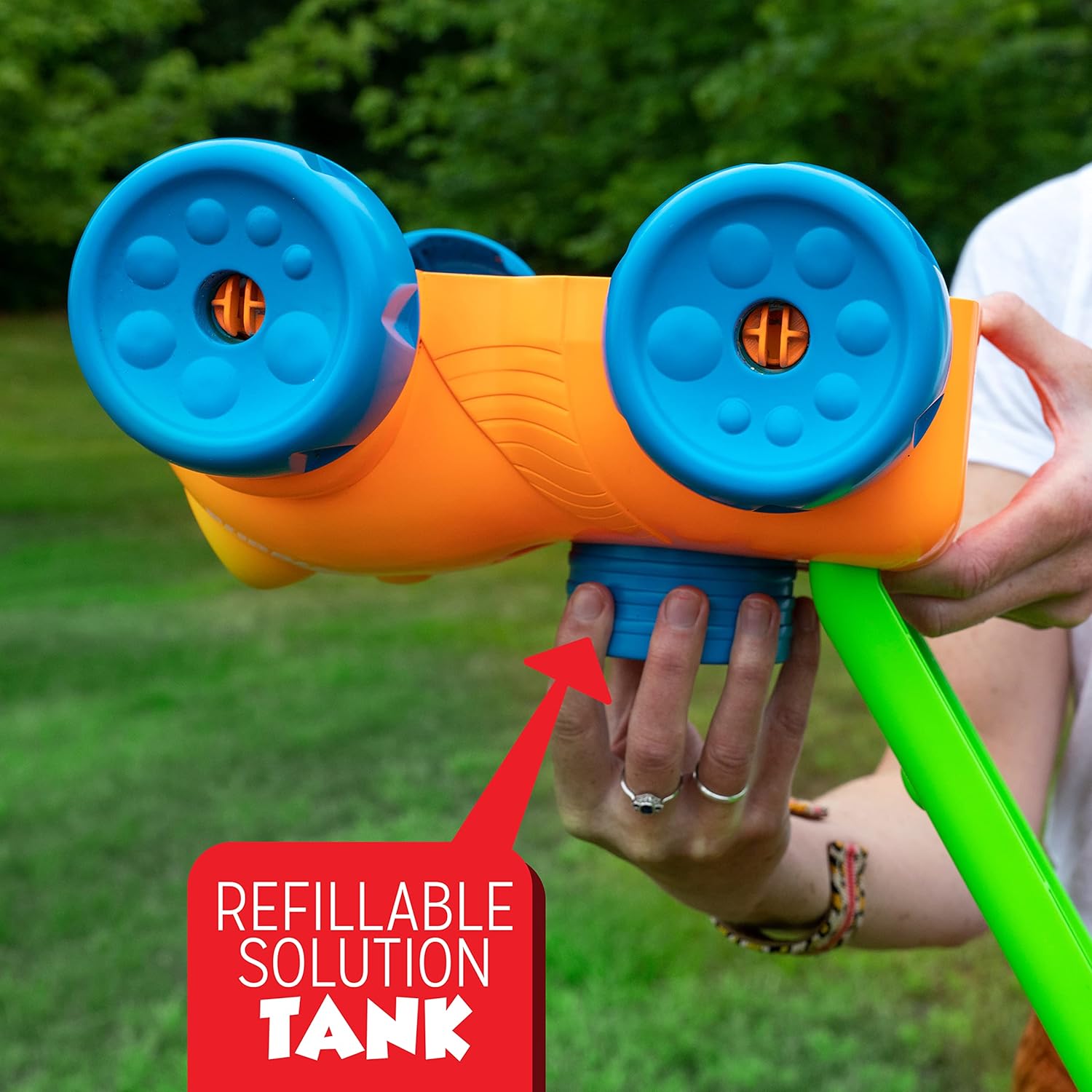 Little Kids Fubbles No Spill Bubble Lawn Mower, Automatic Bubble Blower Machine, Toddler Outdoor Bubble Toy, Includes 4oz Non Toxic Solution, Continuous Bubble Play, Soft Grip Handle, Pretend Play Lawn Mower for Boys and Girls, Ages 3 Plus