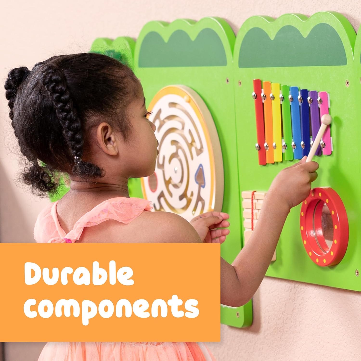 Viga Large Crocodile Activity Panel, 5-in-1 Montessori Wooden Wall Toy, Sensory Learning Board for Brain & Motor Skill Development, Eco-Friendly Educational Toy, for Boys & Girls 18M+