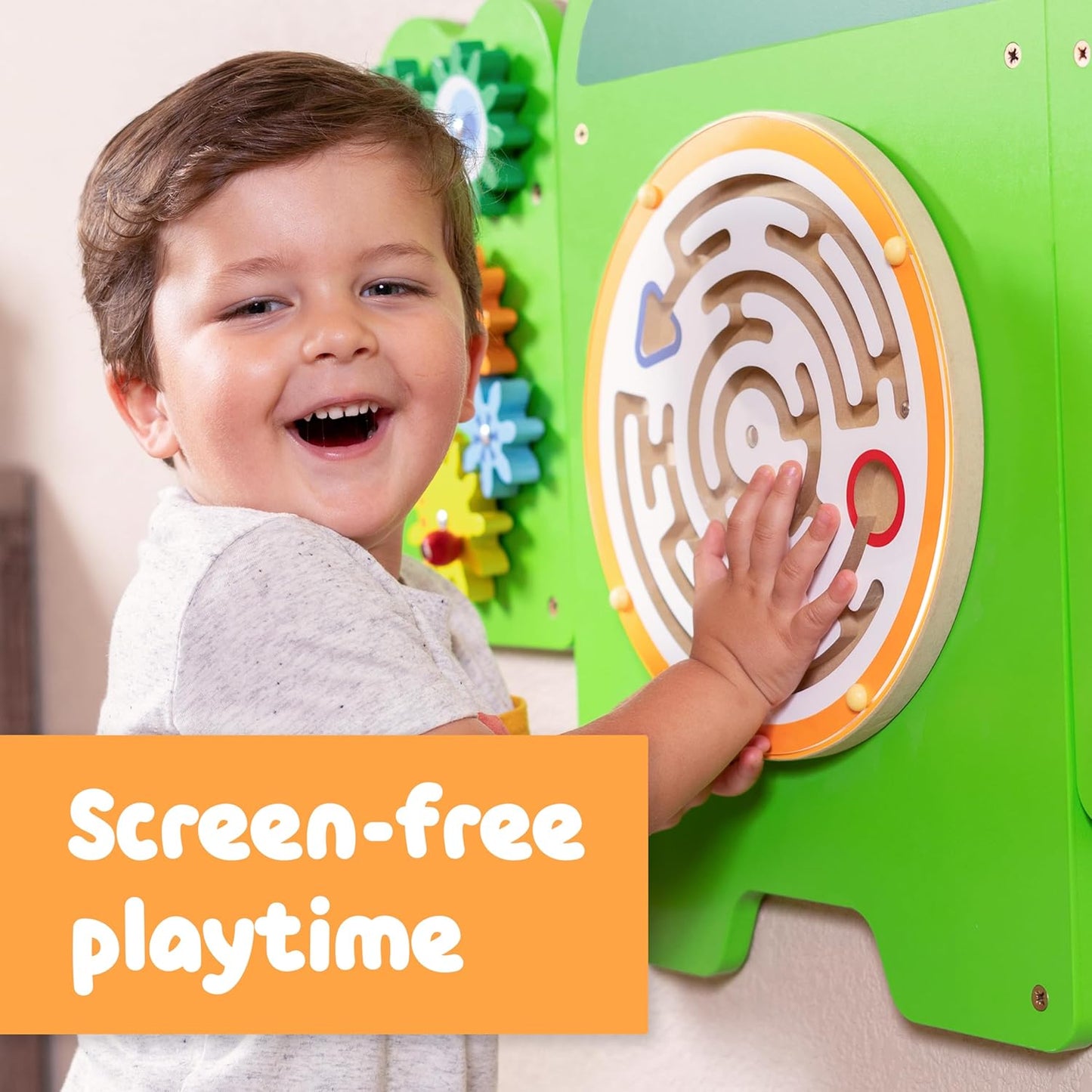 Viga Large Crocodile Activity Panel, 5-in-1 Montessori Wooden Wall Toy, Sensory Learning Board for Brain & Motor Skill Development, Eco-Friendly Educational Toy, for Boys & Girls 18M+