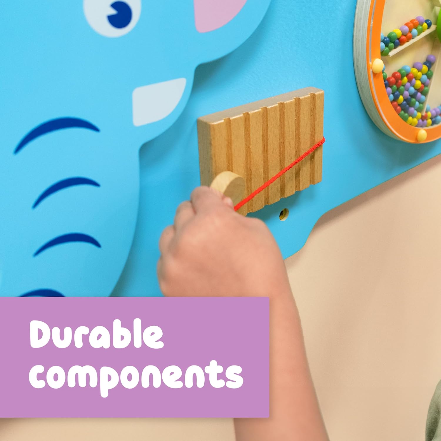 Viga Elephant Wall Panel, Montessori Wooden Sensory Activity Board, Develops Logic, Motor Skills & Hand-Eye Coordination, Eco-Friendly & Non-Toxic Educational Toy, for Boys & Girls 18M+
