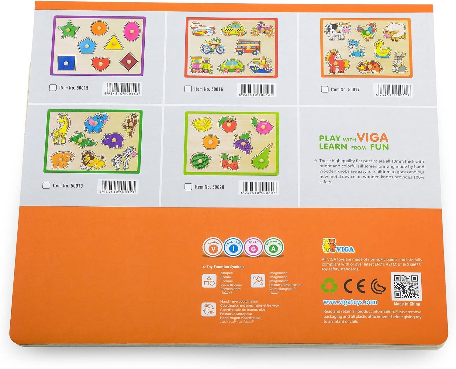 Viga Fruit, 8 Piece Knob Puzzle, Montessori Wooden Toy, Develops Sensory, Cognitive & Fine Motor Skills, Non-Toxic & Eco-friendly Kids Educational Toy, Suitable for Boys and Girls Aged 18M+
