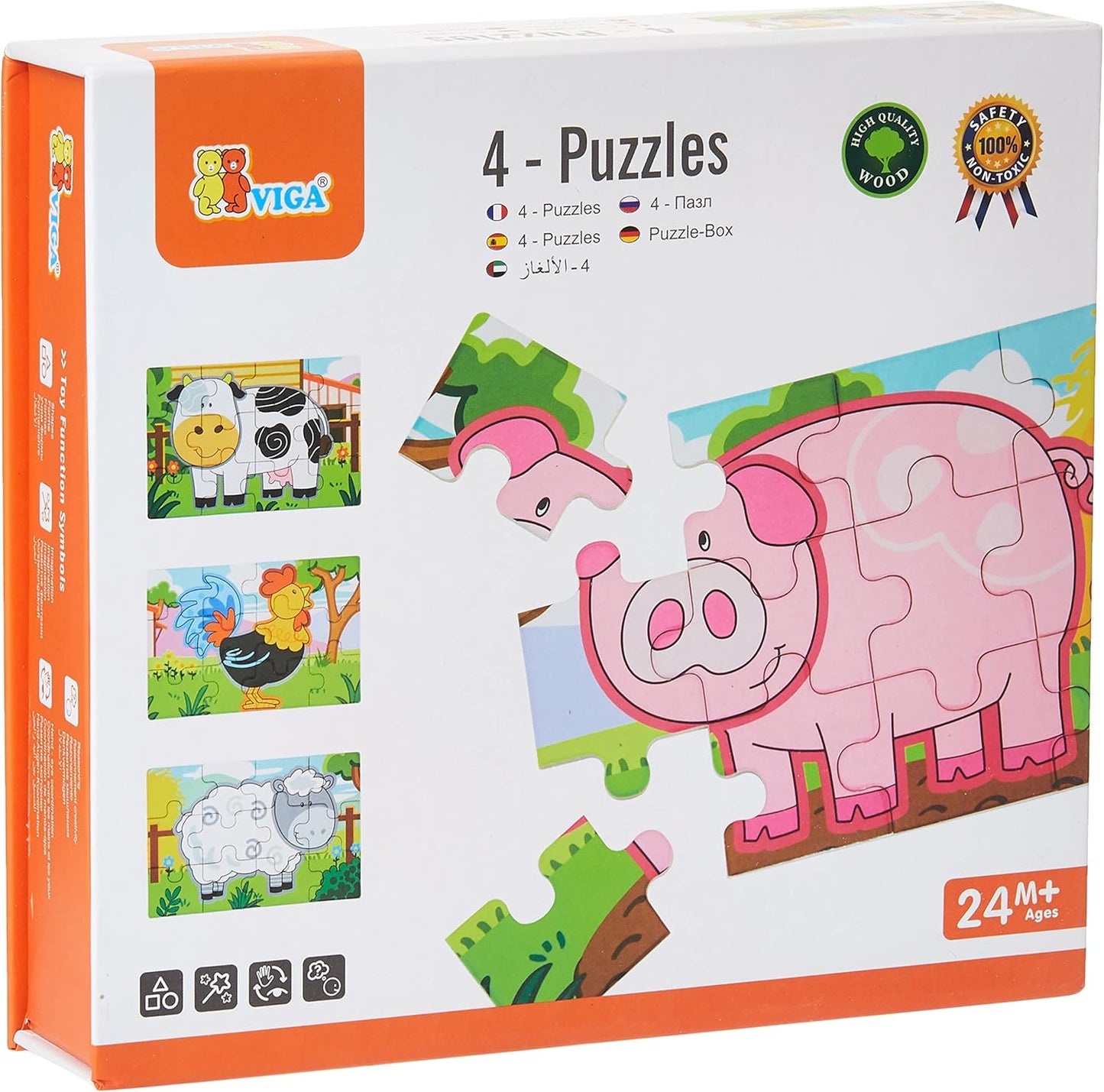 Viga Farm Set, 48 Piece Jigsaw Puzzle, Montessori Wooden Toy, Develops Sensory, Cognitive & Fine Motor Skills, Non-Toxic & Eco-friendly Kids Educational Toy, Suitable for Boys and Girls Aged 2Y+