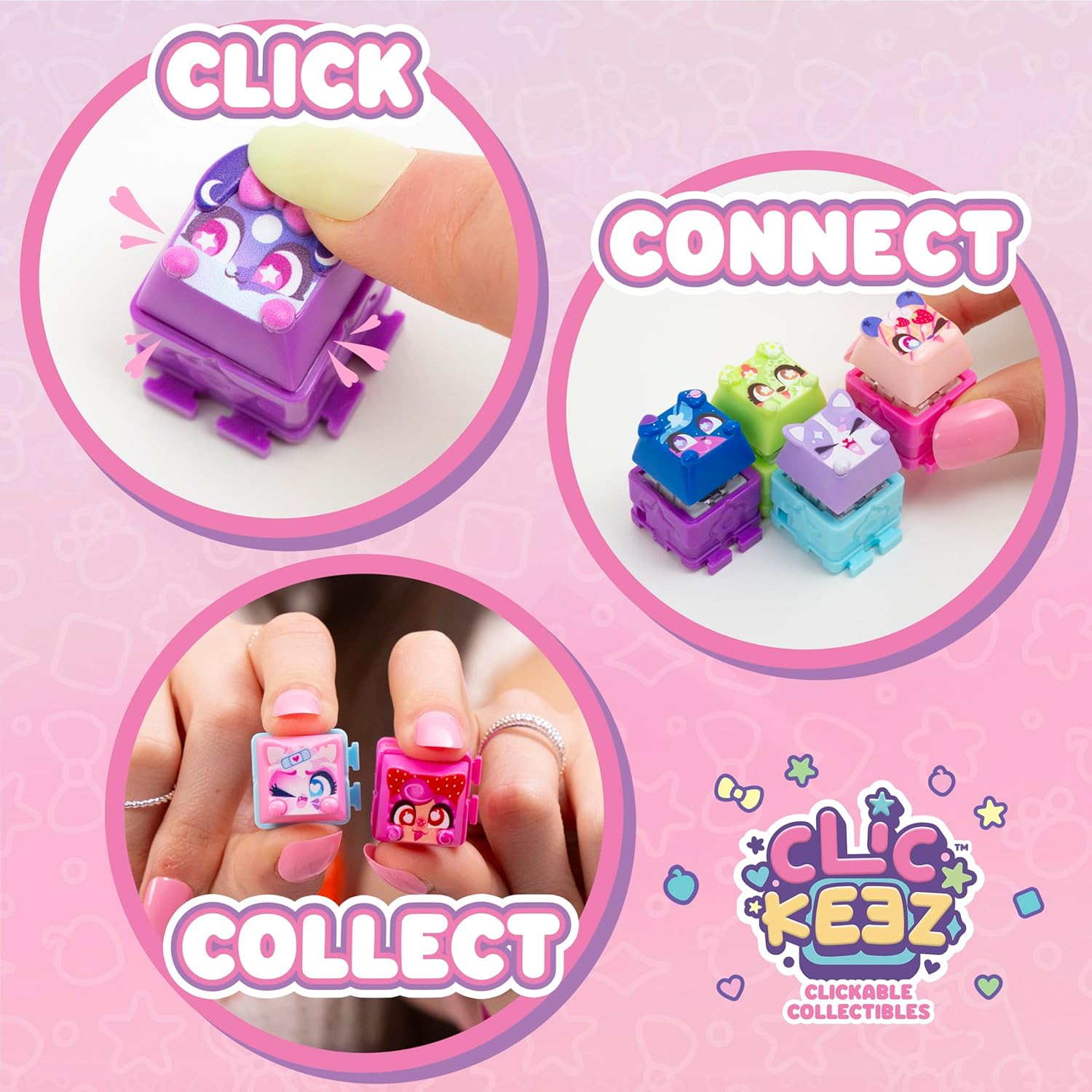 Clickeez Keyboard Mega Pack Collectible Fidget Key Caps Set with Storage Keyboard and 15 Clickable Characters Stress Relief Sensory Toy for Kids Ages 6+