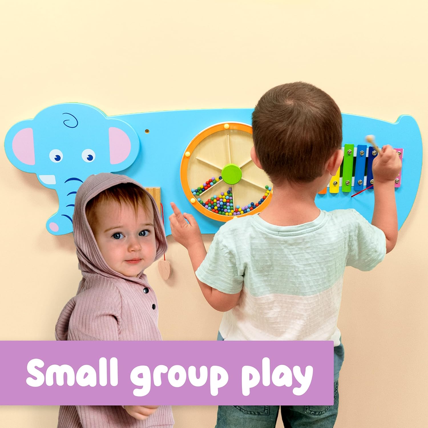 Viga Elephant Wall Panel, Montessori Wooden Sensory Activity Board, Develops Logic, Motor Skills & Hand-Eye Coordination, Eco-Friendly & Non-Toxic Educational Toy, for Boys & Girls 18M+
