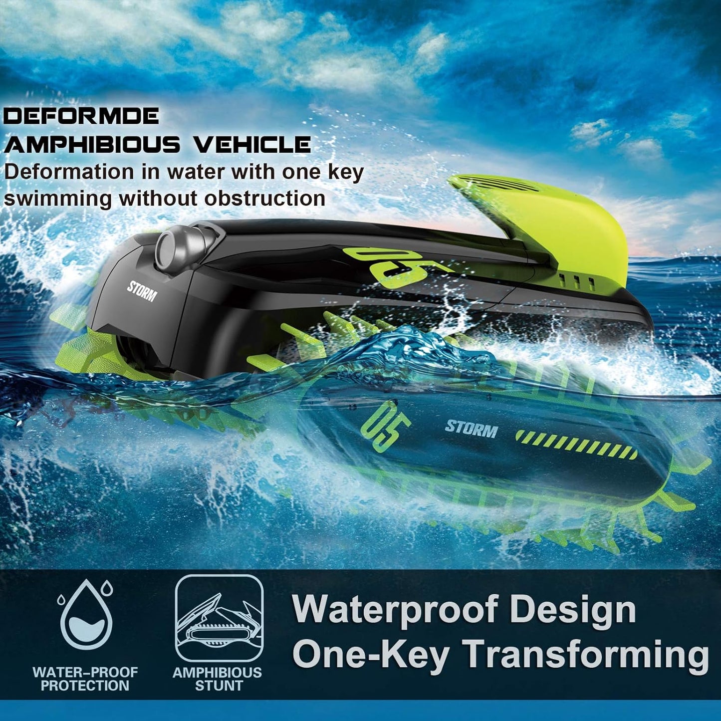 Crazy Aaron 2.4G 4 Channel Amphibious Stunt RC Car with Multi Direction Control, Remote Control Vehicle Toy, 6+