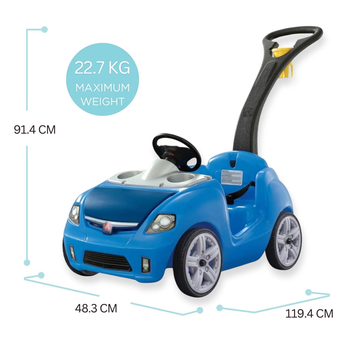 Step2 Whisper Ride II, Single Seater Kids Push Car, Easy to Store Ride On Toy with Seatbelt, Horn and Storage Trunk, Suitable for Children both Boys and Girls Aged 18m and Above, Blue, Pink