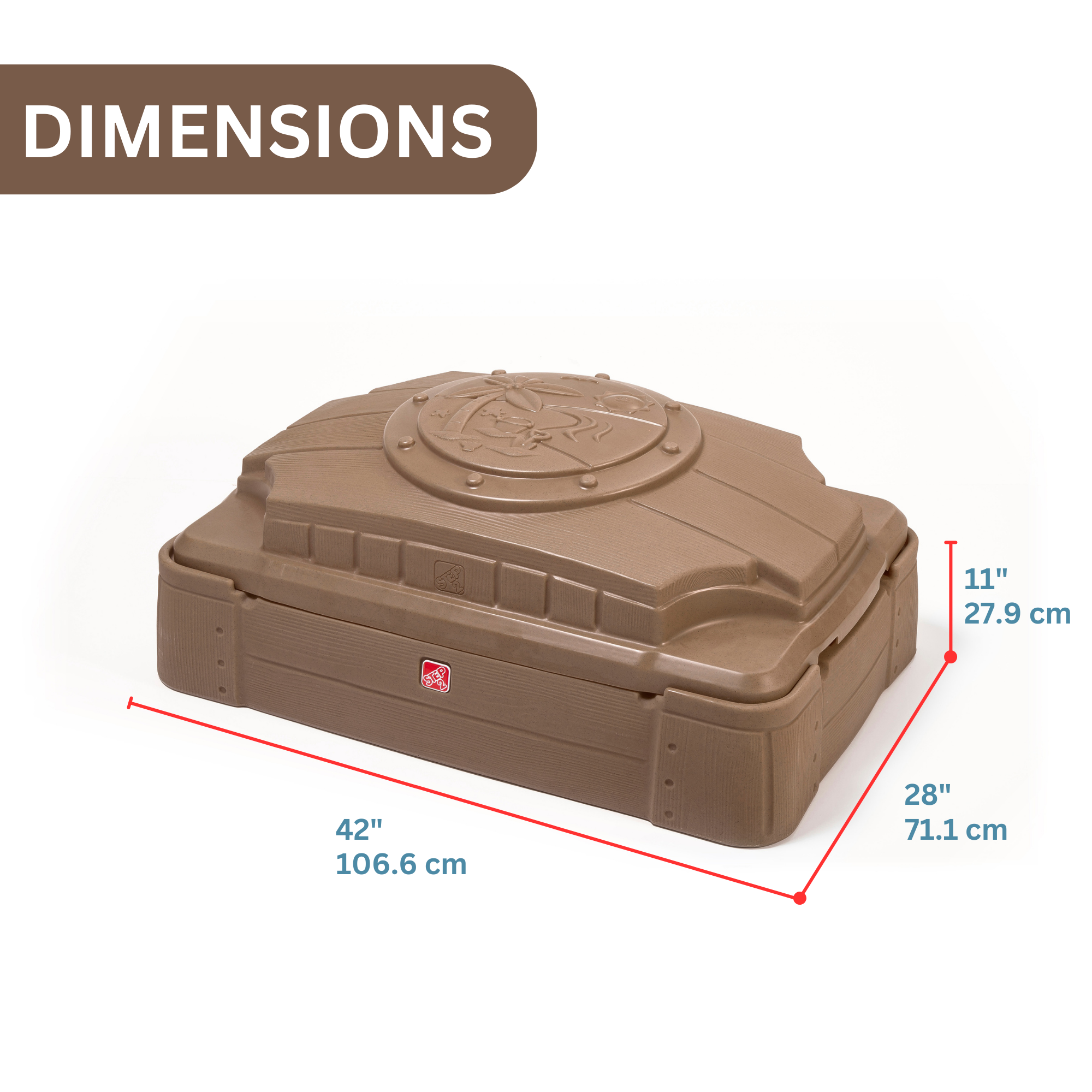 Step2 Play & Store Sandbox with Lid, Outdoor Sandpit, Sensory Play and Activity Toy with 4 Molded Seats, Backyard Garden Sandpit with 90 kg Holding Capacity, Suitable for Toddlers Aged 2+