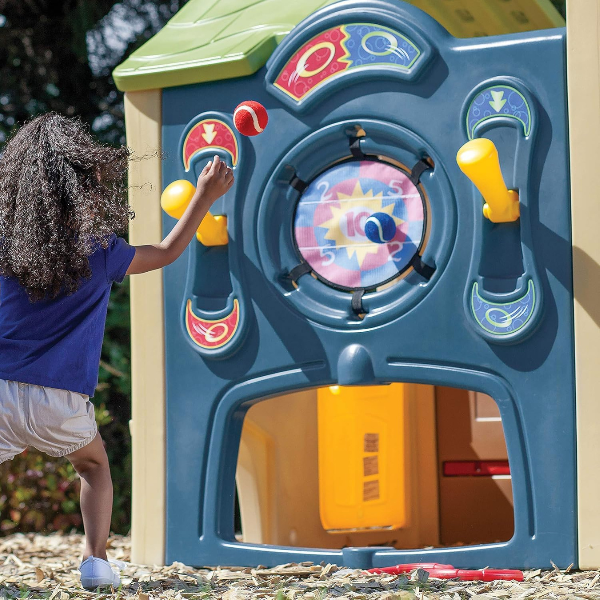 Step2 Neighborhood Fun Center 851000, Kids Outdoor Playhouse with Slide, Activity Wall, Snack Table & Seats, Durable Poly Construction, Ages 2+