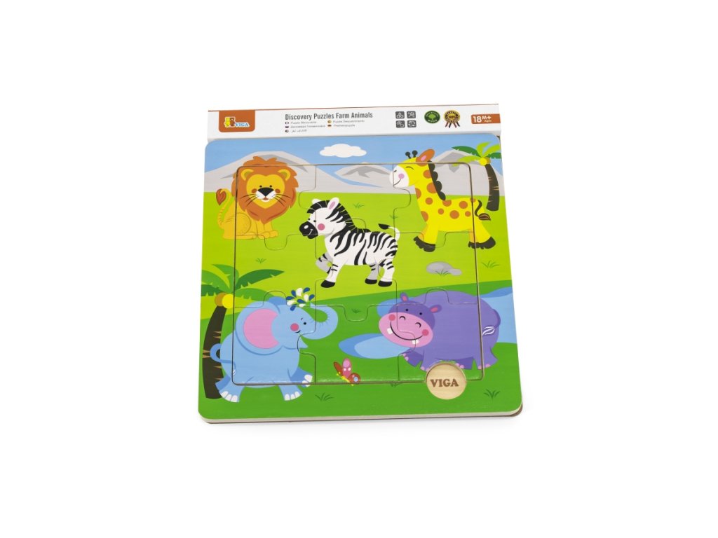 Viga Wild Animals, 9 Piece Jigsaw Puzzle, Montessori Wooden Toy, Develops Sensory, Cognitive & Fine Motor Skills, Non-Toxic & Eco-friendly Kids Educational Toy, Suitable for Boys and Girls Aged 18M+