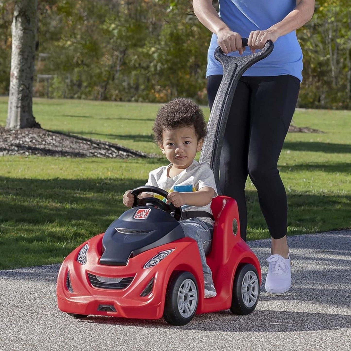 Step2 Buggy GT, Single Seater Kids Push Car, Easy to Store Ride On Toy with Seatbelt, Horn and Storage Trunk, Suitable for Children both Boys and Girls Aged 18m and Above, Pink, Red, Blue