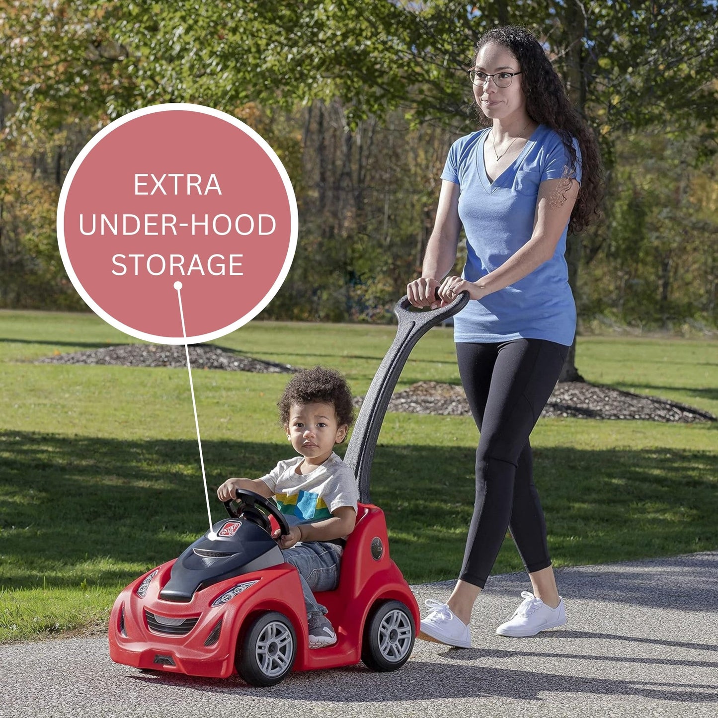 Step2 Buggy GT, Single Seater Kids Push Car, Easy to Store Ride On Toy with Seatbelt, Horn and Storage Trunk, Suitable for Children both Boys and Girls Aged 18m and Above, Pink, Red, Blue