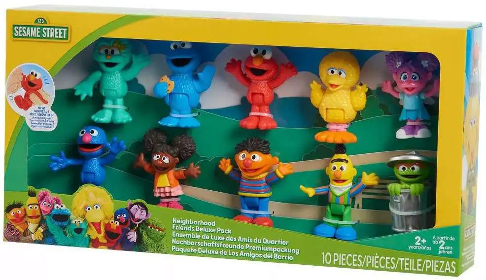 Sesame Street Neighborhood Friends Deluxe Pack, 3-Inch Poseable Action Figures, 10 Pack Collectible Toy Includes Elmo, Cookie Monster, Big Bird and More, Offically Licensed by Just Play for Kids  2+