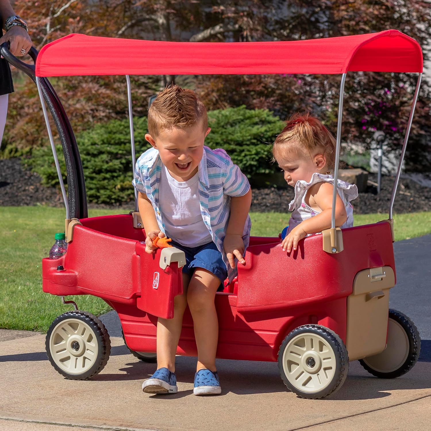 Step2 All Around Canopy Wagon 822700, Red, Kids Ride-On Pull Wagon with Canopy, Toddlers & Preschoolers