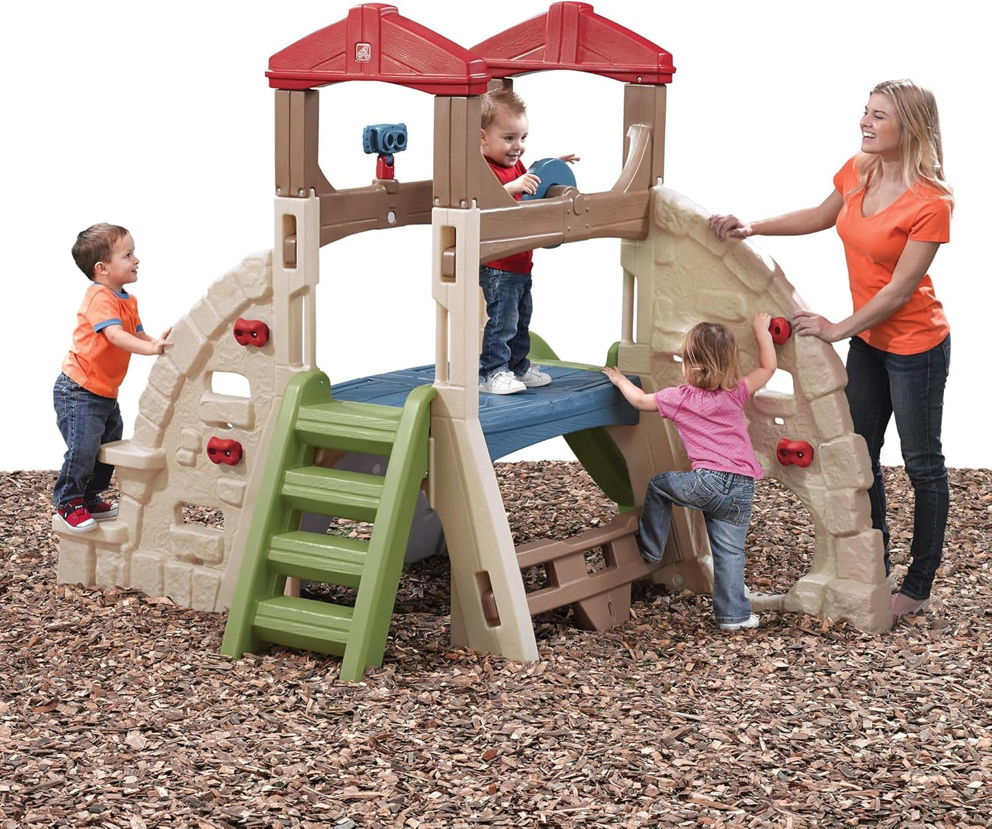 Step2 Alpine Ridge Climber & Slide for Kids 2+, Outdoor Playset with 5 Climbing Walls, Slide, Crawl Tunnels & Steering Wheel, Play Sets & Playground Equipment