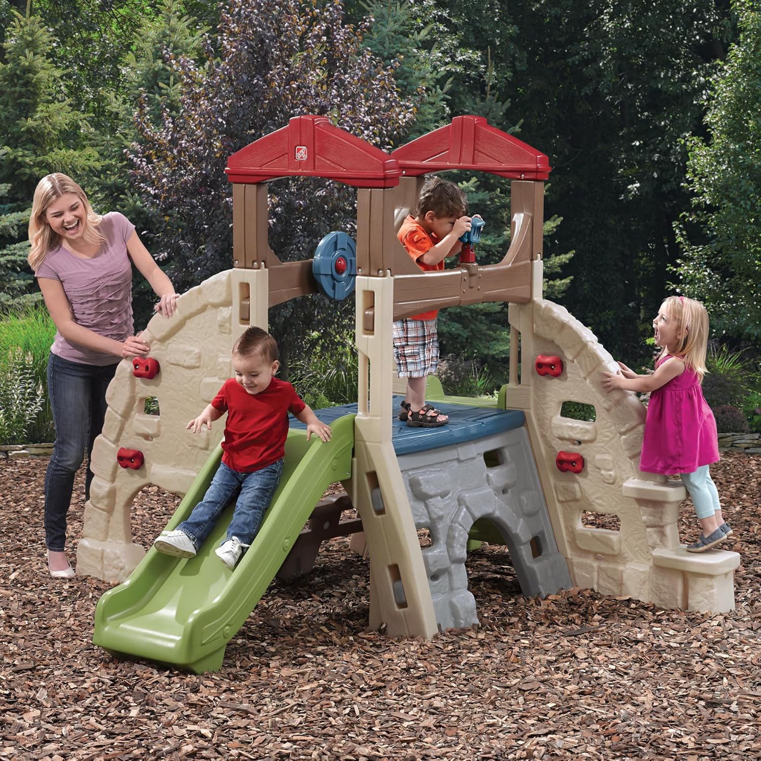 Step2 Alpine Ridge Climber & Slide for Kids 2+, Outdoor Playset with 5 Climbing Walls, Slide, Crawl Tunnels & Steering Wheel, Play Sets & Playground Equipment