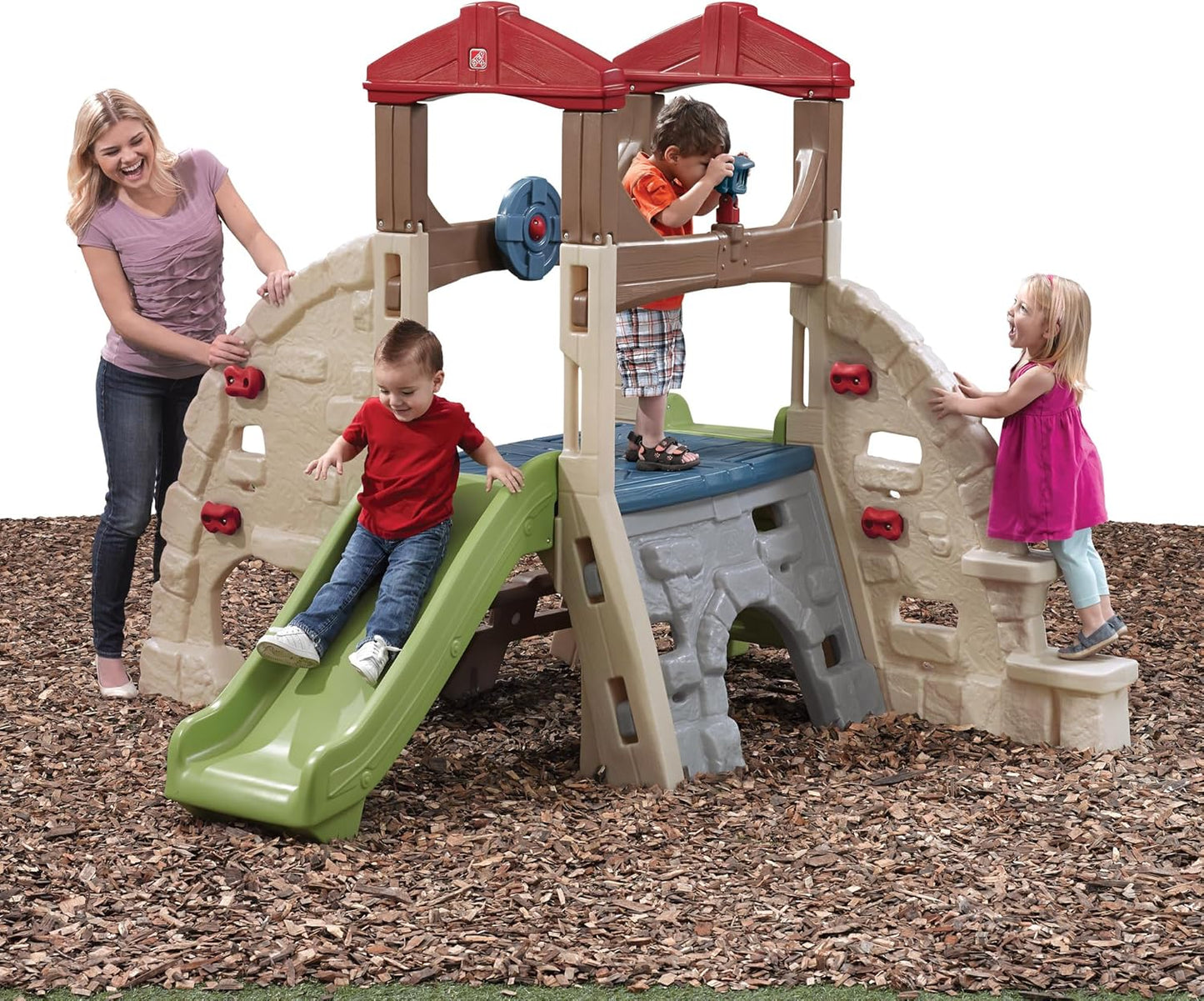 Step2 Alpine Ridge Climber & Slide for Kids 2+, Outdoor Playset with 5 Climbing Walls, Slide, Crawl Tunnels & Steering Wheel, Play Sets & Playground Equipment