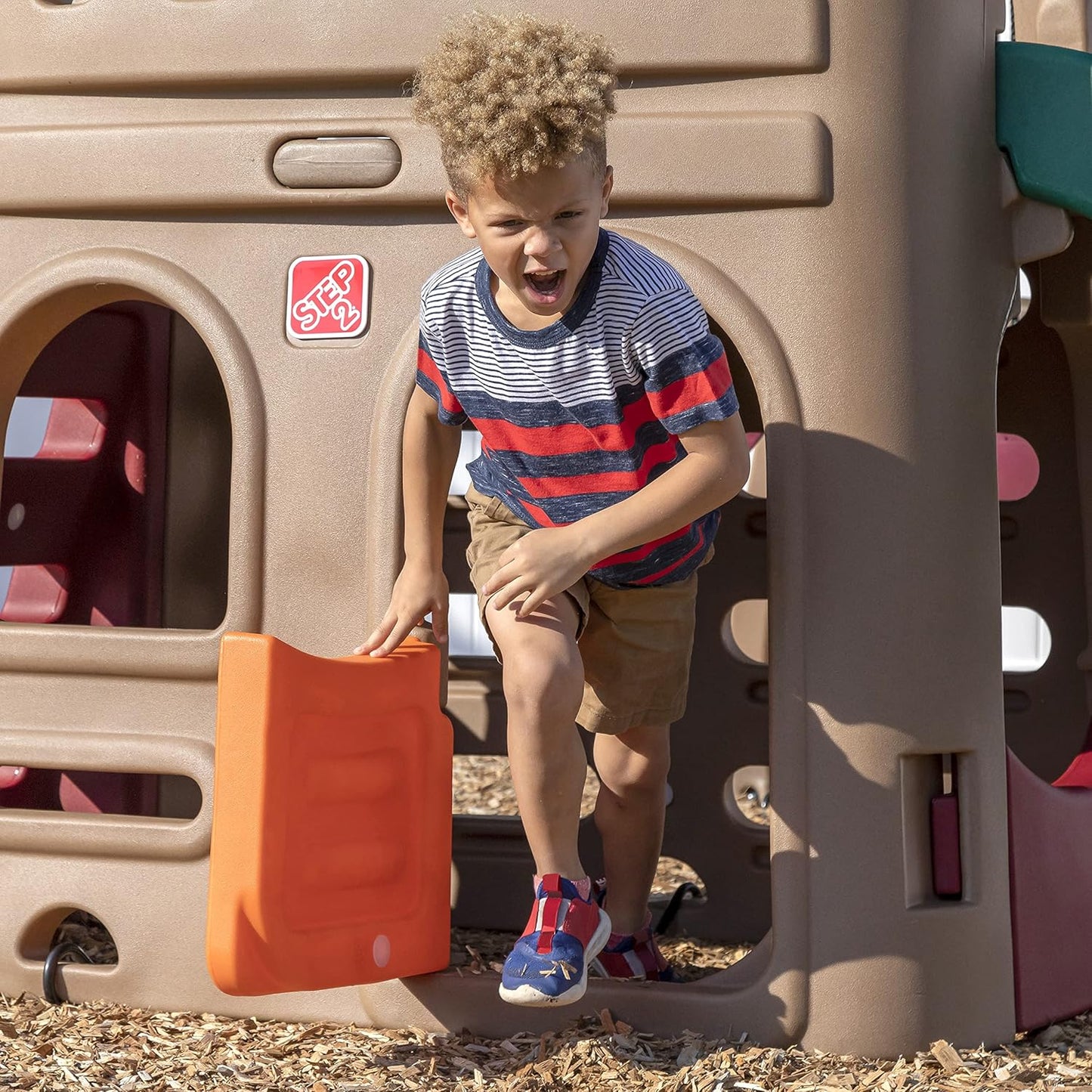 Step2 Naturally Playful Playhouse Climber, Swing Extension, Playhouse + Slide + Swings, Outdoor Playset for Kids 3+