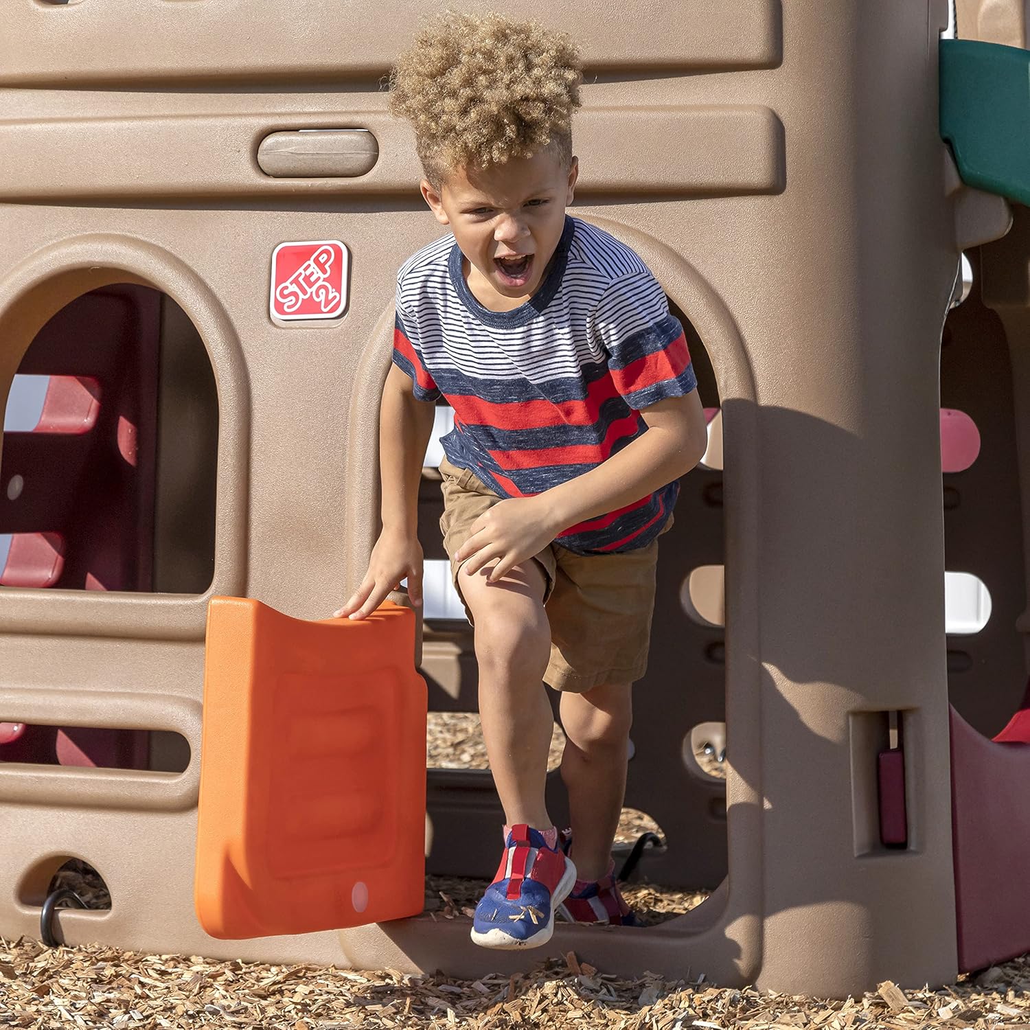 Step2 Naturally Playful Playhouse Climber, Swing Extension, Playhouse + Slide + Swings, Outdoor Playset for Kids 3+