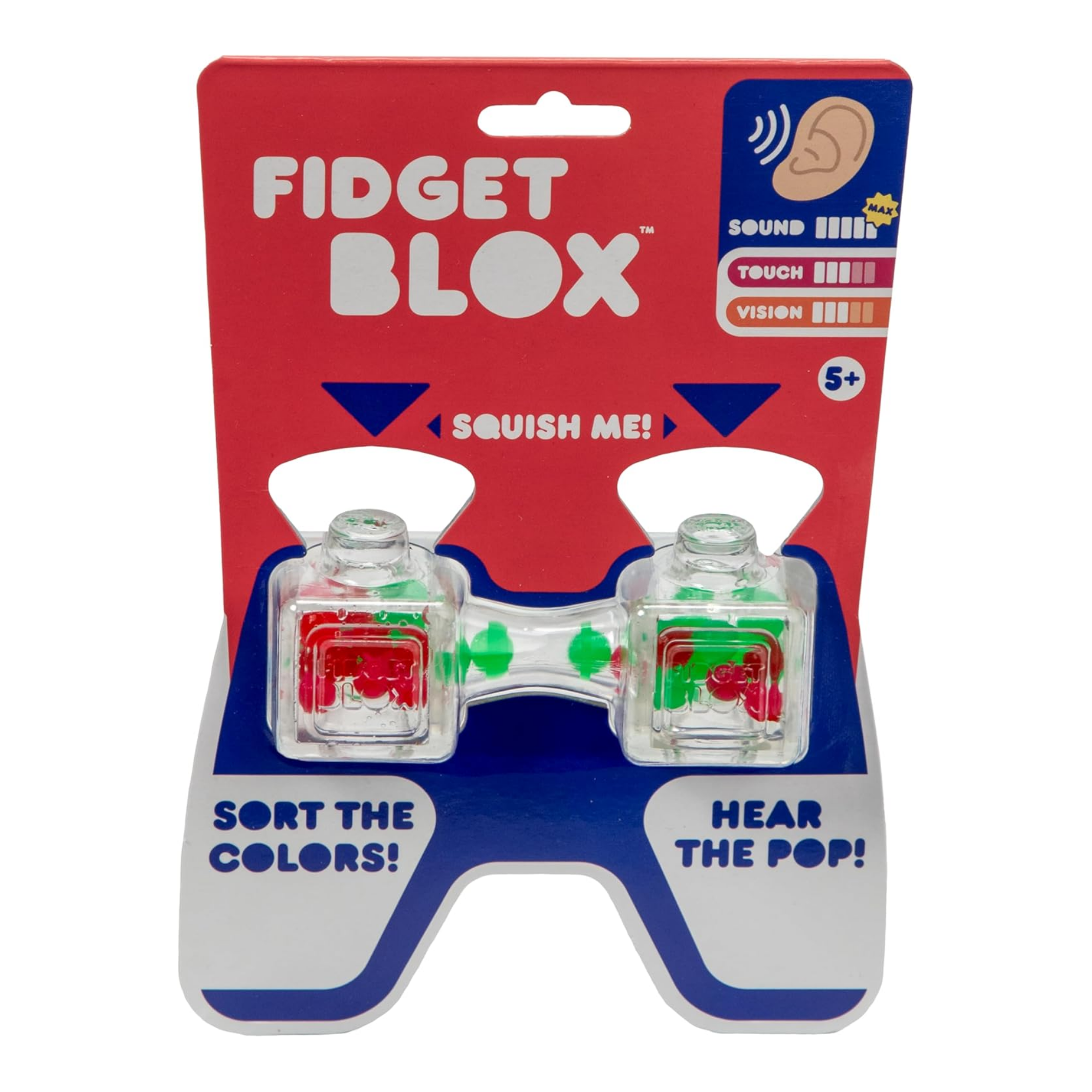Goliath Fidget Blox, Sound Focused Sensory Squeeze & Play Ball Sorting Fidget Toy, Anxiety & Stress Relief Calming Therapy Desk Toy for Adults and Children, Red & Green Beads