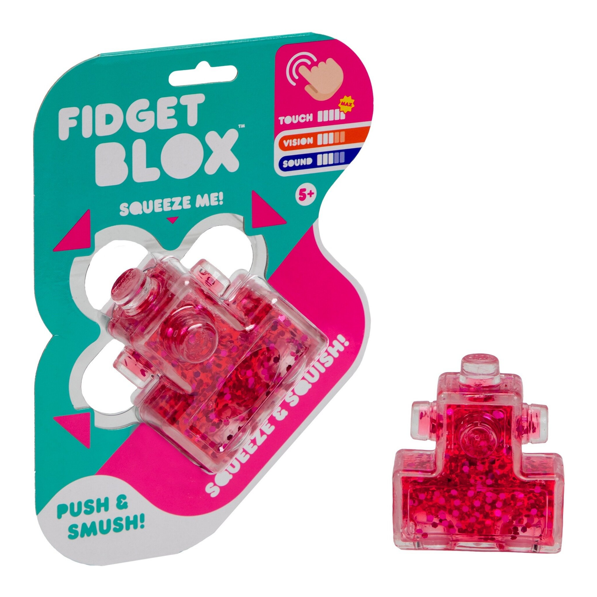 Goliath Fidget Blox, Touch Focused Sensory Squeeze & Play Fidget Toy, Push and Smush Anxiety & Stress Relief Calming Therapy Desk Toy for Adults and Children, Red and Pink