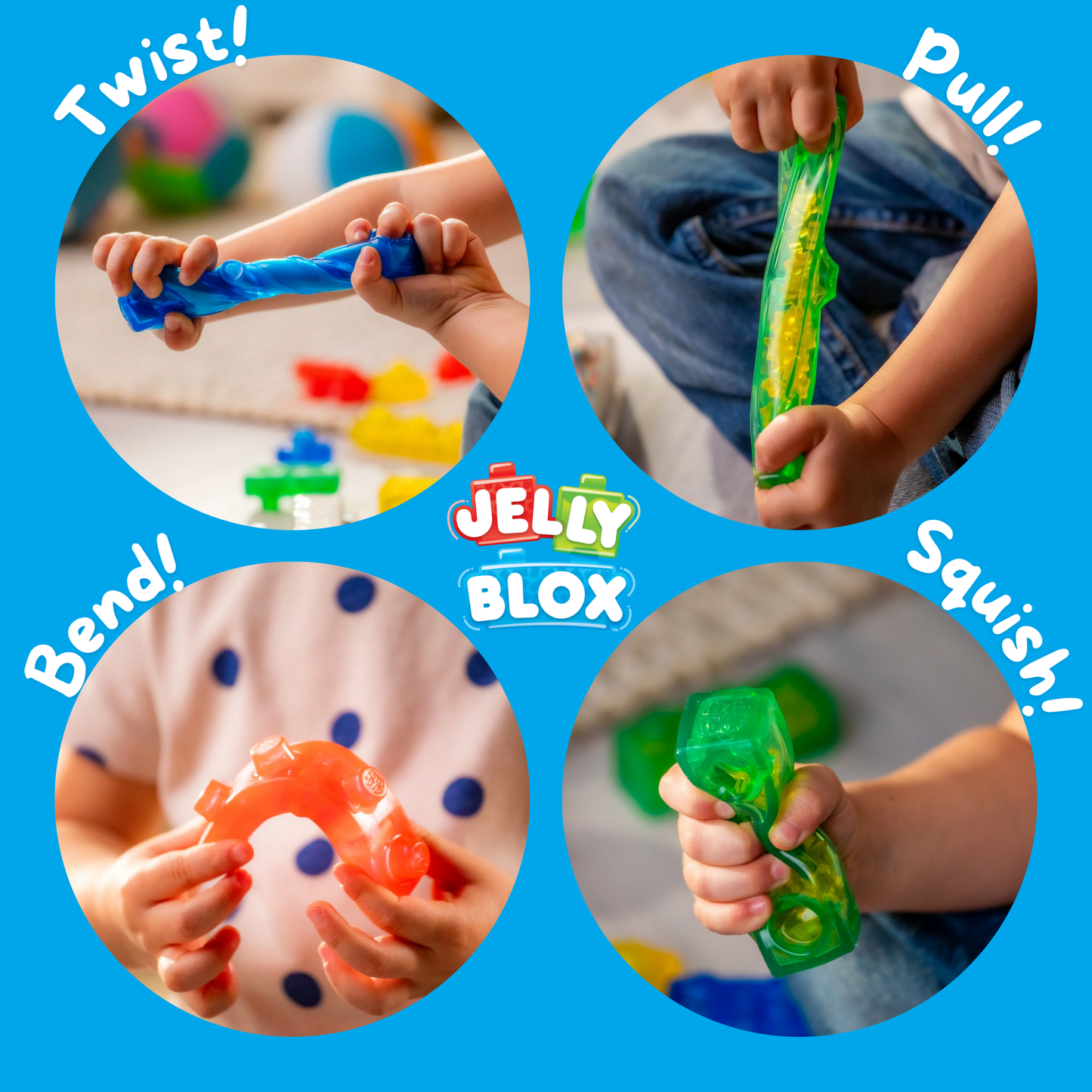 Jelly Blox Stash 'N Stack 2-in-1 Storage Case Including 30 Blocks, Toddler & Preschool Building Blocks Kids Can Squeeze & Stretch, Safety Tested & Ouch-Free, Tactile, Sensory Play Toy for Ages 2+