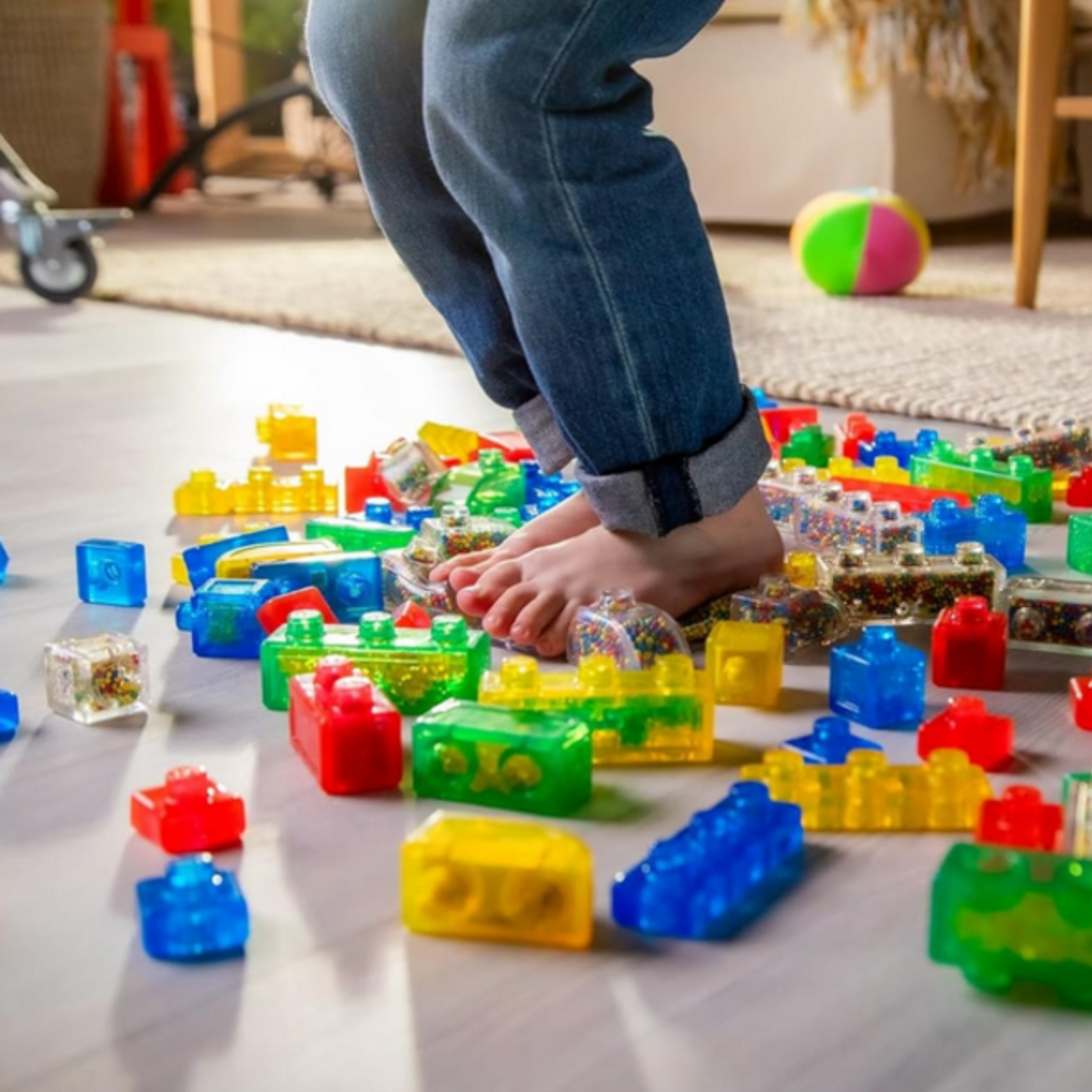 Jelly Blox Stash 'N Stack 2-in-1 Storage Case Including 30 Blocks, Toddler & Preschool Building Blocks Kids Can Squeeze & Stretch, Safety Tested & Ouch-Free, Tactile, Sensory Play Toy for Ages 2+