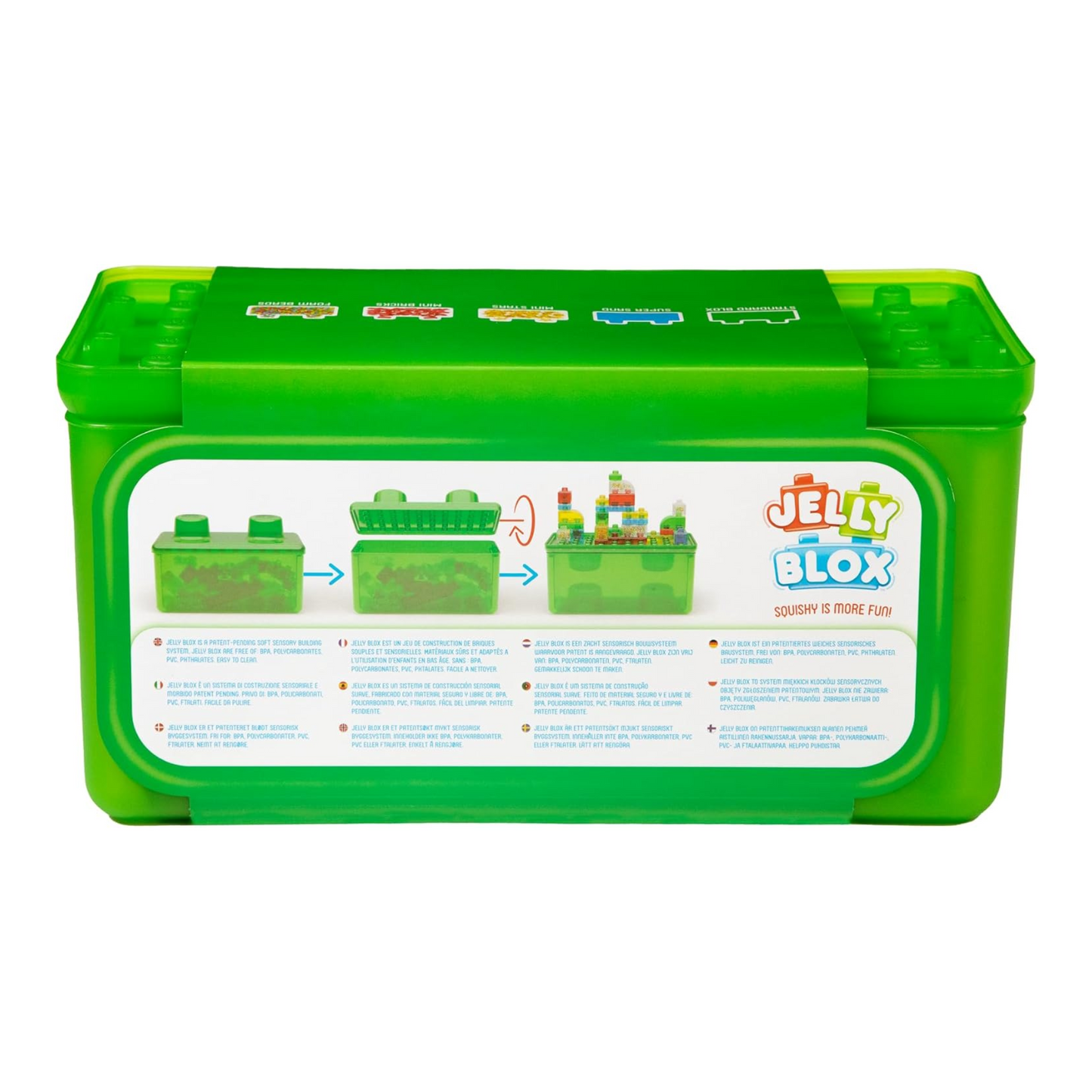 Jelly Blox Stash 'N Stack 2-in-1 Storage Case Including 30 Blocks, Toddler & Preschool Building Blocks Kids Can Squeeze & Stretch, Safety Tested & Ouch-Free, Tactile, Sensory Play Toy for Ages 2+