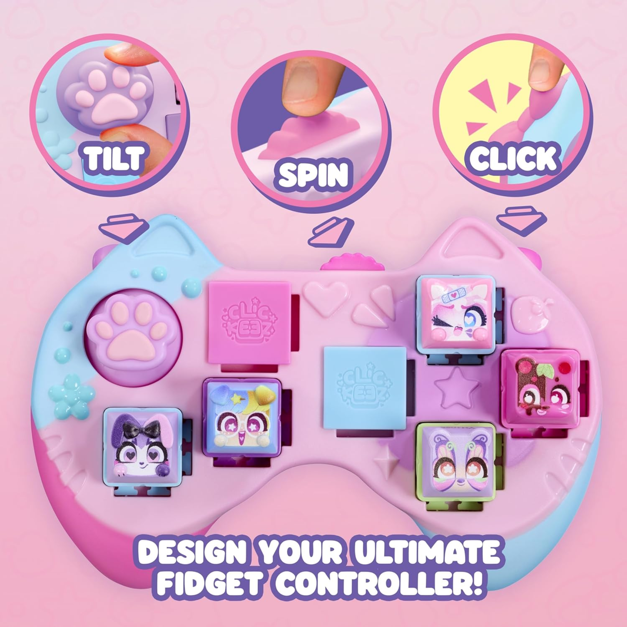 Clickeez Controller, Cute Collectible Keyboard Key Caps, Fidget Toy for Kids 6+