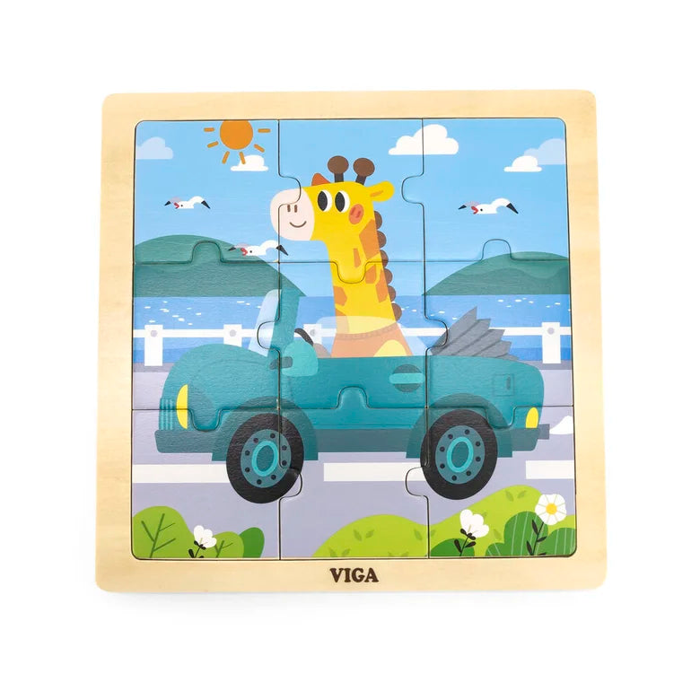 Viga Giraffe in a Car, 9 Piece Jigsaw Puzzle, Montessori Wooden Toy, Develops Sensory, Cognitive & Fine Motor Skills, Non-Toxic & Eco-friendly Kids Educational Toy, Suitable for Children Aged 18M+