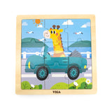 Viga Giraffe in a Car, 9 Piece Jigsaw Puzzle, Montessori Wooden Toy, Develops Sensory, Cognitive & Fine Motor Skills, Non-Toxic & Eco-friendly Kids Educational Toy, Suitable for Children Aged 18M+