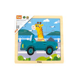 Viga Giraffe in a Car, 9 Piece Jigsaw Puzzle, Montessori Wooden Toy, Develops Sensory, Cognitive & Fine Motor Skills, Non-Toxic & Eco-friendly Kids Educational Toy, Suitable for Children Aged 18M+